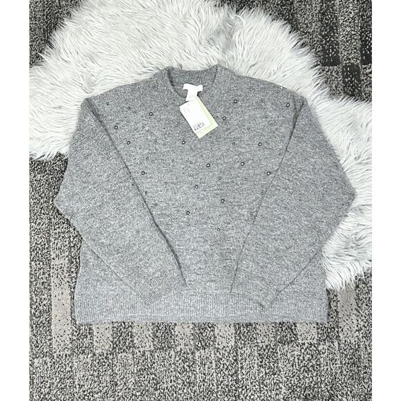 H&M Ladies Charcoal Beaded Soft Polyester Knit Sweater Size Large NEW - Picture 1 of 5